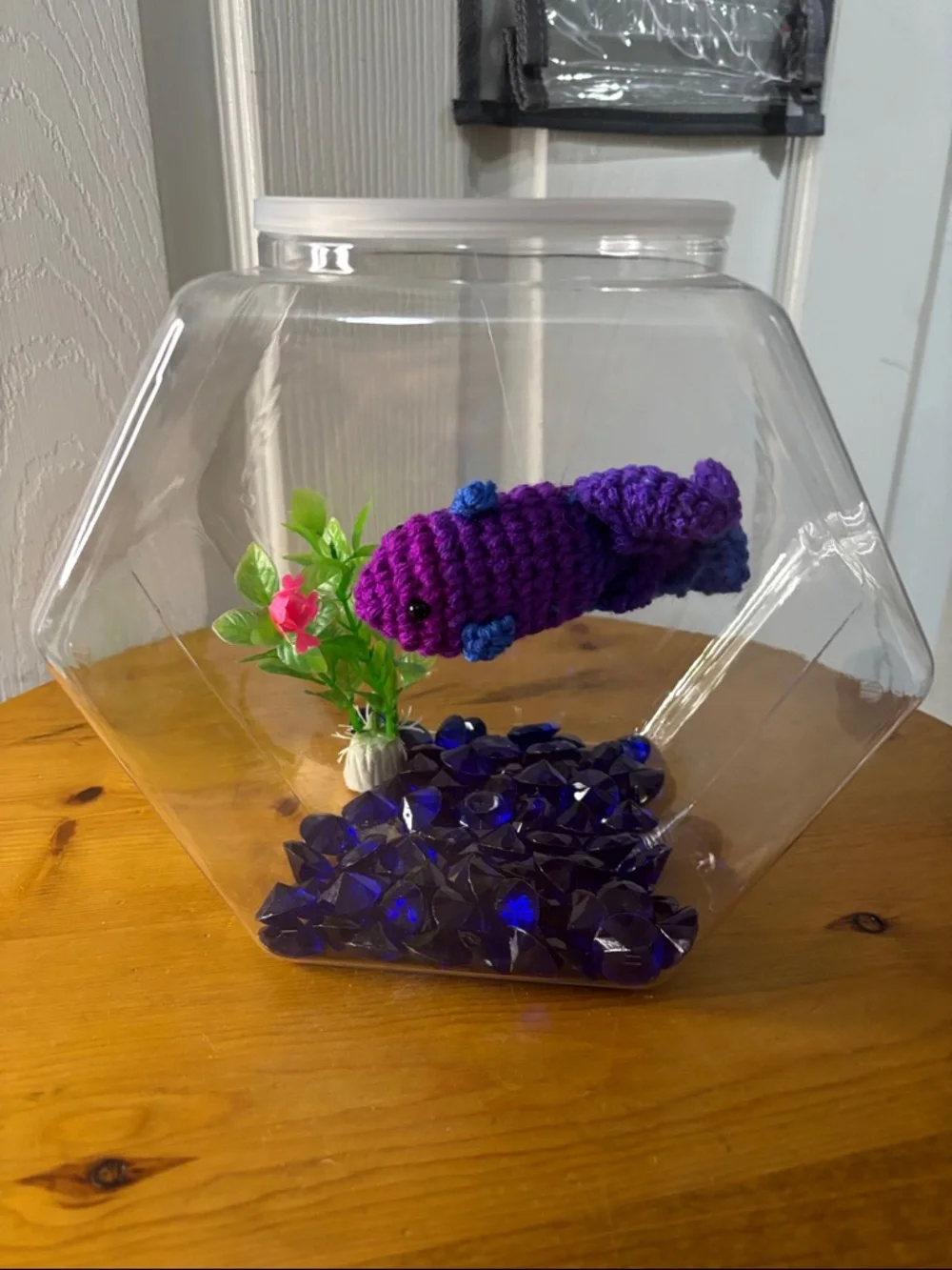 Purple Crochet Betta Fish Tank Decoration - Handmade Purple/Blue Accent